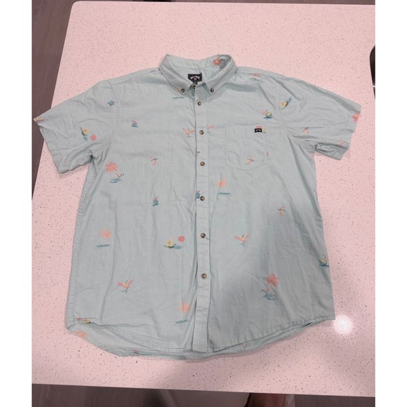 Billabong Other - Billabong Mens XL Mint Green Tropical Flamingo Coconut Short Sleeve Button Down